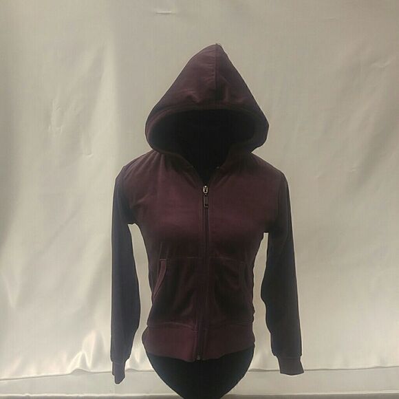 GIRL'S GRAPE VELOUR HOODIE TOP W/ DETAIL ON BACK - Picture 1 of 8
